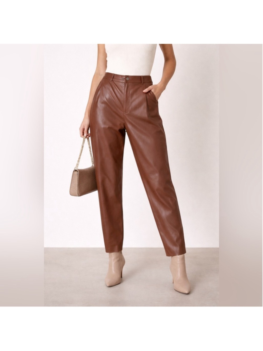 Ever After Brown Faux Leather Straight Leg Pants | Size M